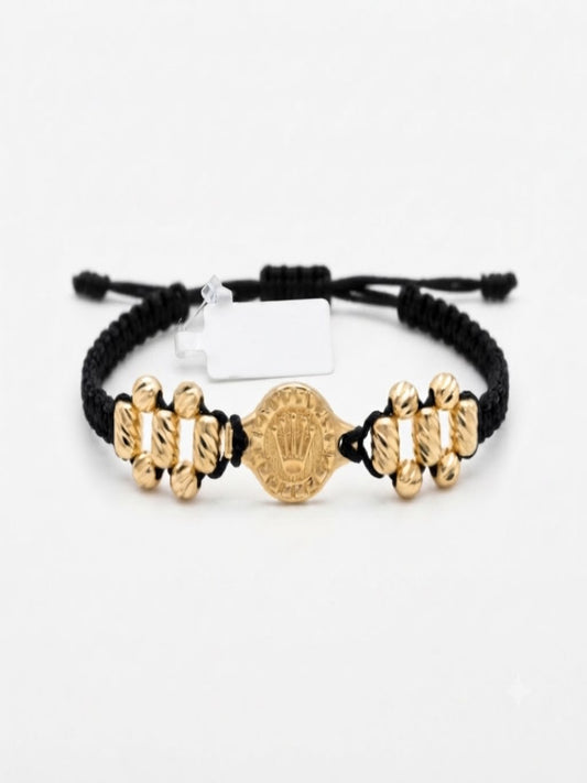 Pulsera Tejida Placa Rolex Canotillos Diamantados y Balin Diamantado #4