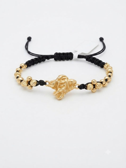 Pulsera Tejida Vaca Tres Carriles Balín Diamantado y Liso #4,5
